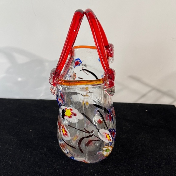 Murano Style Millefiori Red Art Glass Purse Blown Vase Centerpiece - Picture 2 of 4